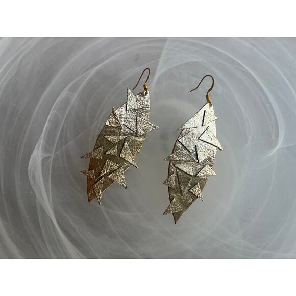 Artisan Handmade Gold Metallic Leather Geometric Earrings - Picture 2 of 10